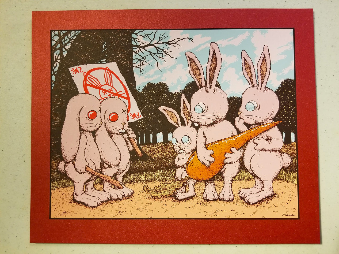 'Stupid Animals See Enemies Everywhere...' Mini Art Print (RARE VARIANTS & KEYLINE)