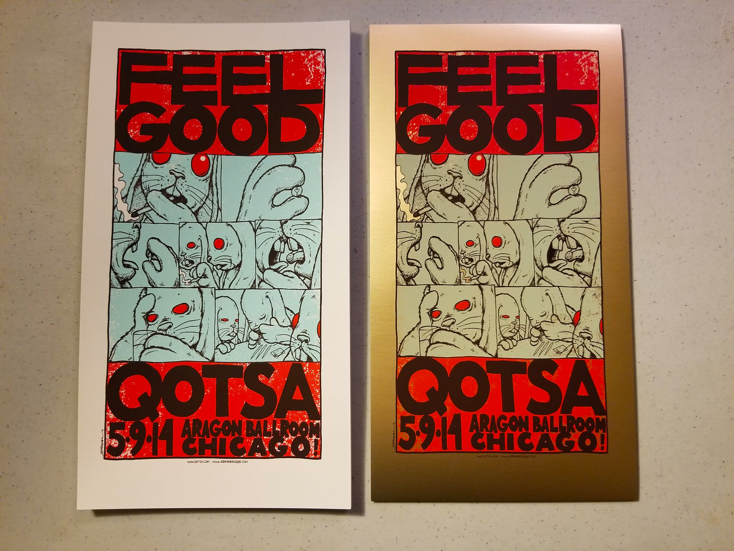 Queens Of The Stone Age 'FEEL GOOD' (Chicago 2014) Mini Print (White and Gold Foil Variants)