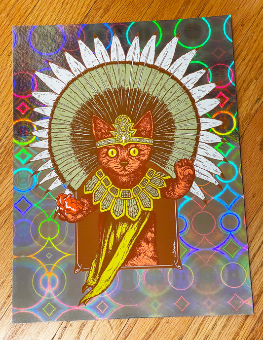 - 'Gatito Sacerdote Azteca' (Aztec Kitty) Mini Art Print (Circle Foil Variant) -