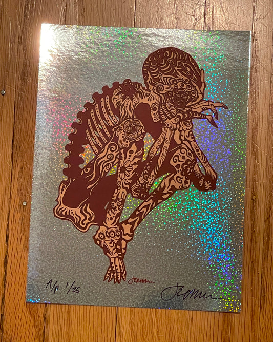 BONES Mini Print (Holographic SPARKLE FOIL Variant) Artist Proof (ALICE IN CHAINS Deftones)